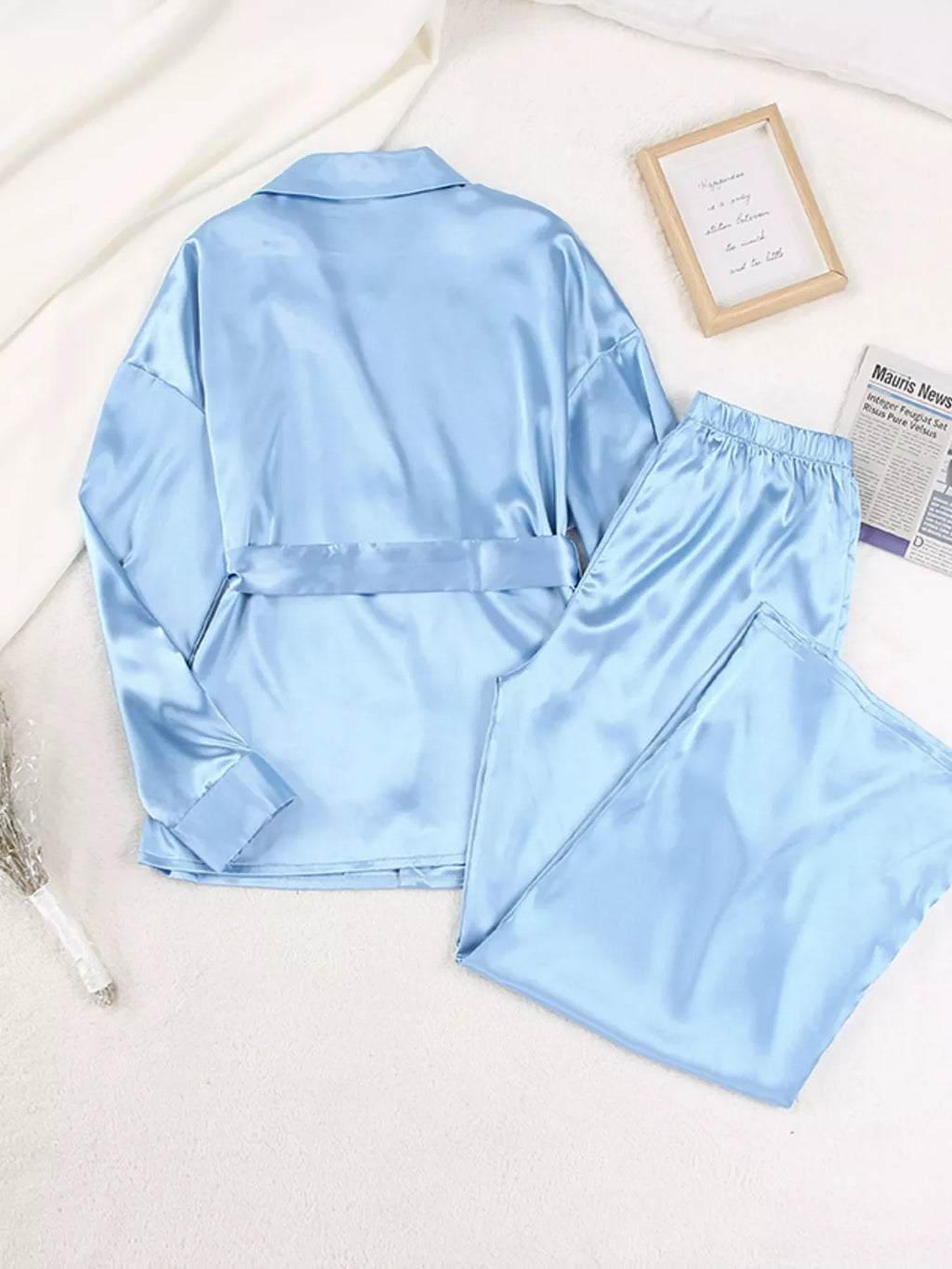 Satin Long Sleeve Shirt and Pants Set