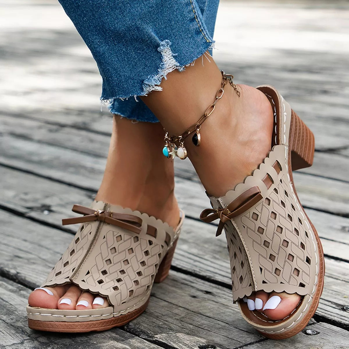 Peep Toe Block Heels Sandals