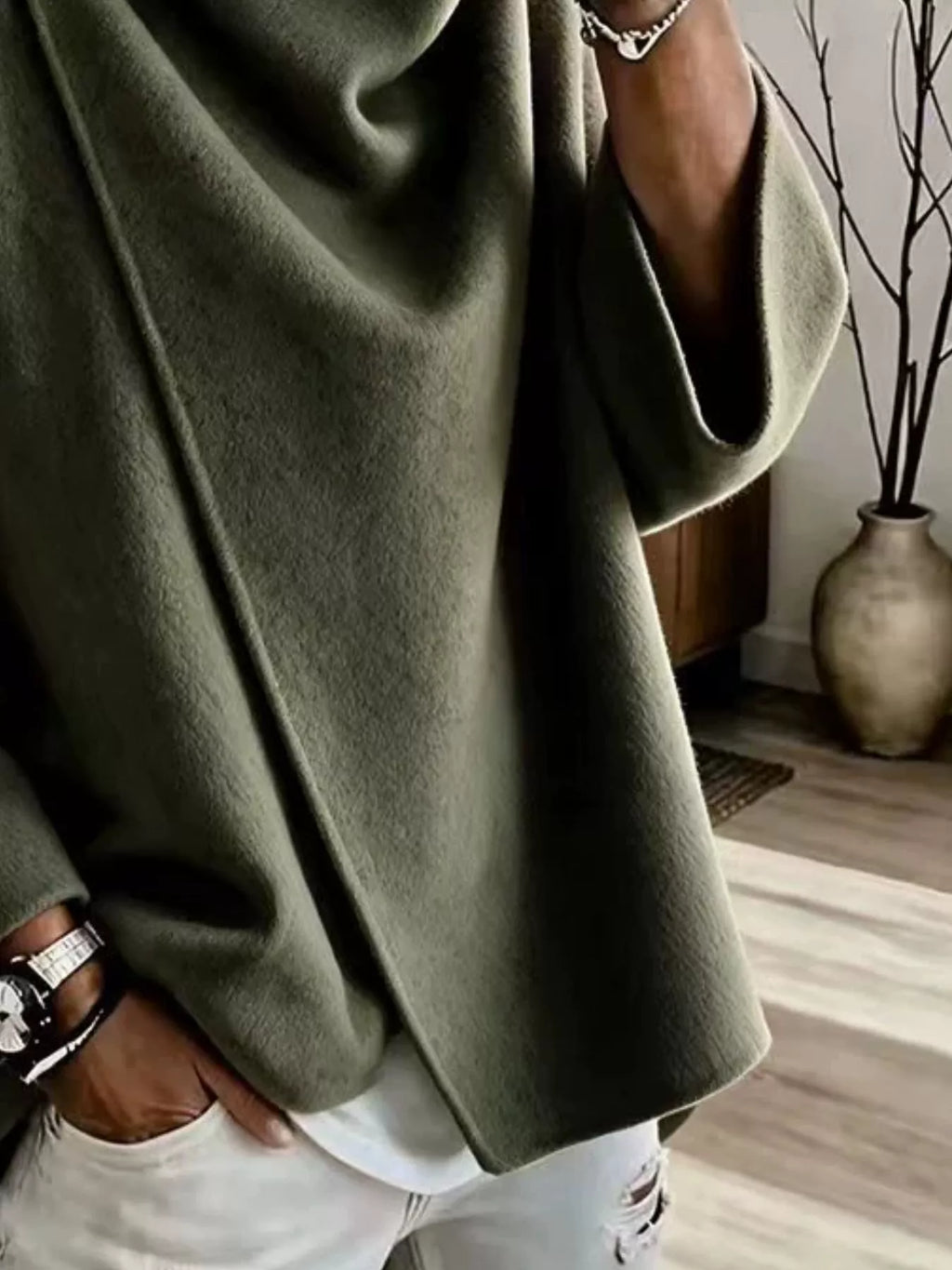 Full Size Asymmetric Button-Up Cape Outerwear Plus Size