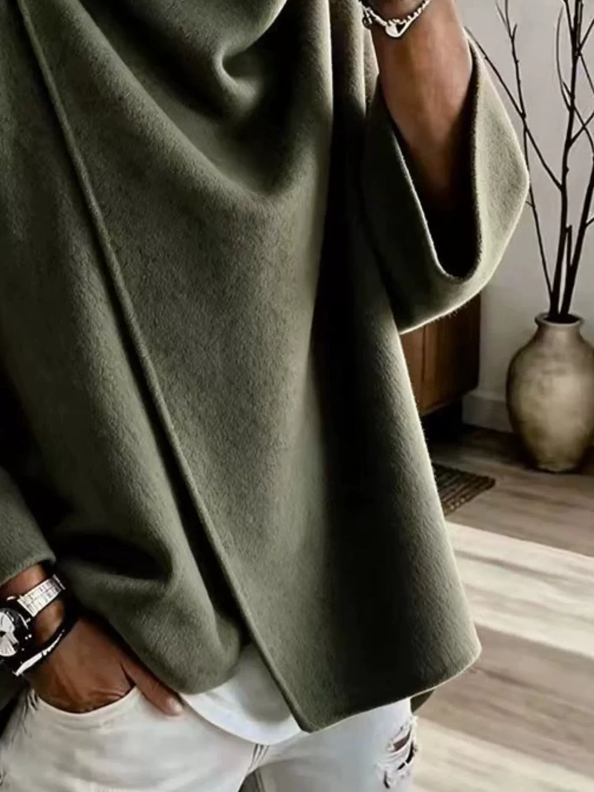 Full Size Asymmetric Button-Up Cape Outerwear Plus Size