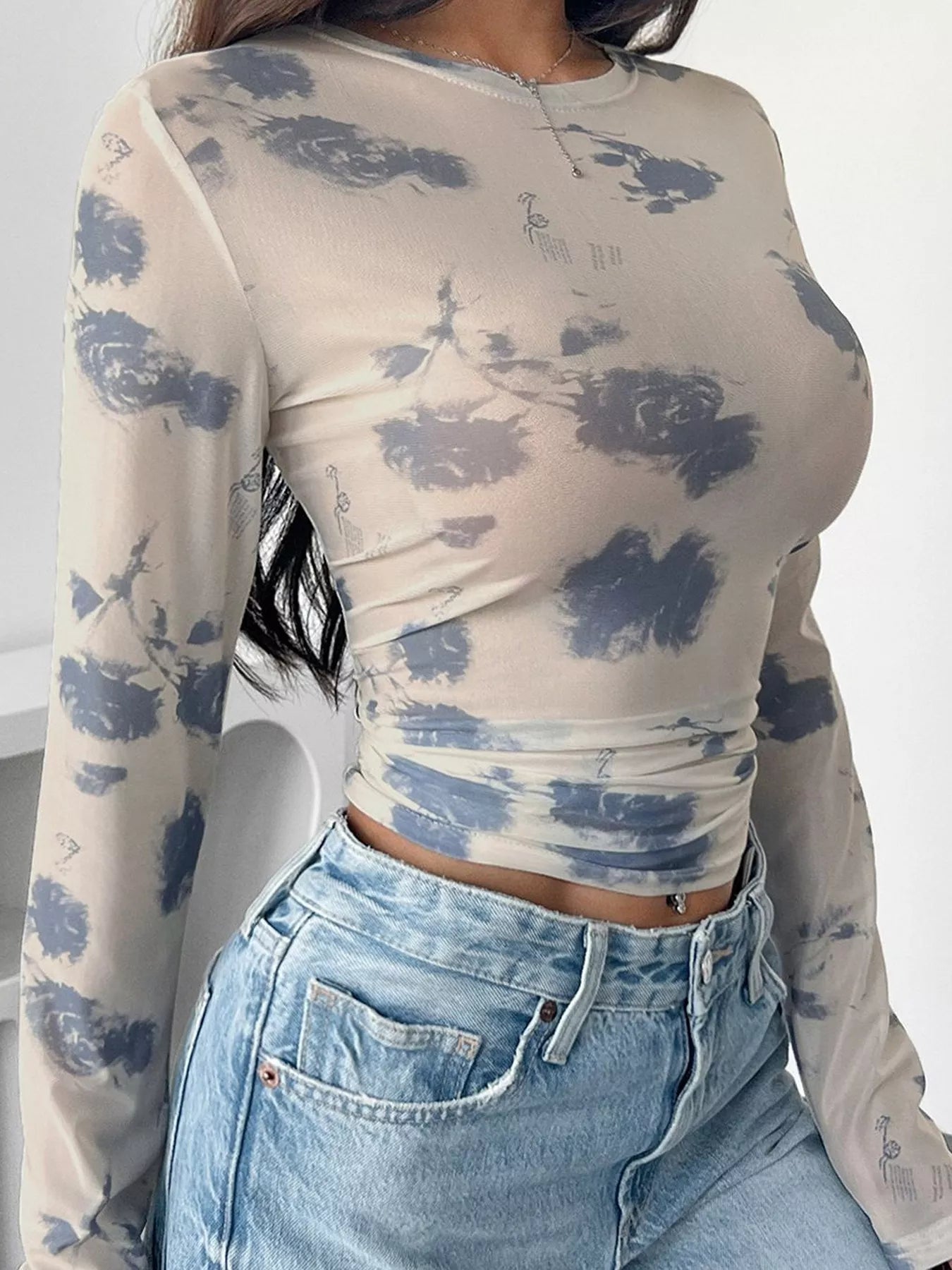 Sheer Cloud Print Long Sleeve T-Shirt