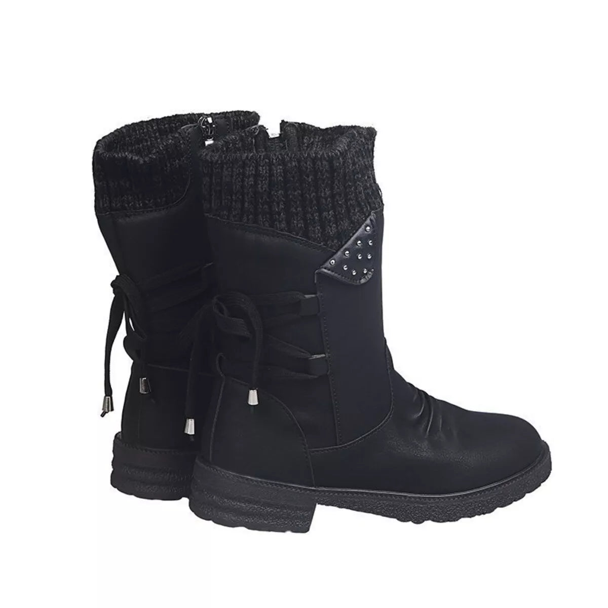 Knitted Cuff Round Toe Boots