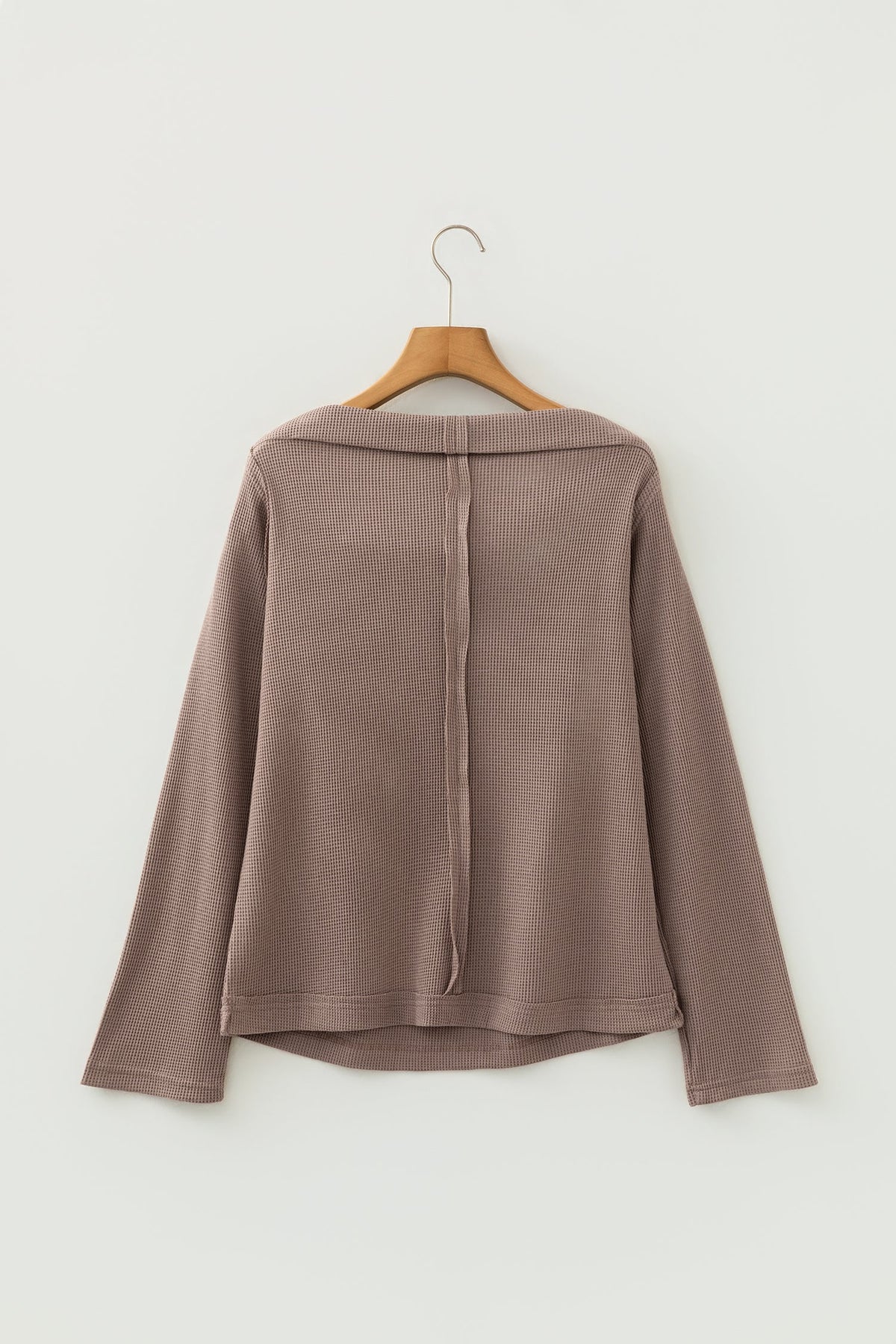 Solid Waffle Knit Asymmetric Neck Long Sleeve Top