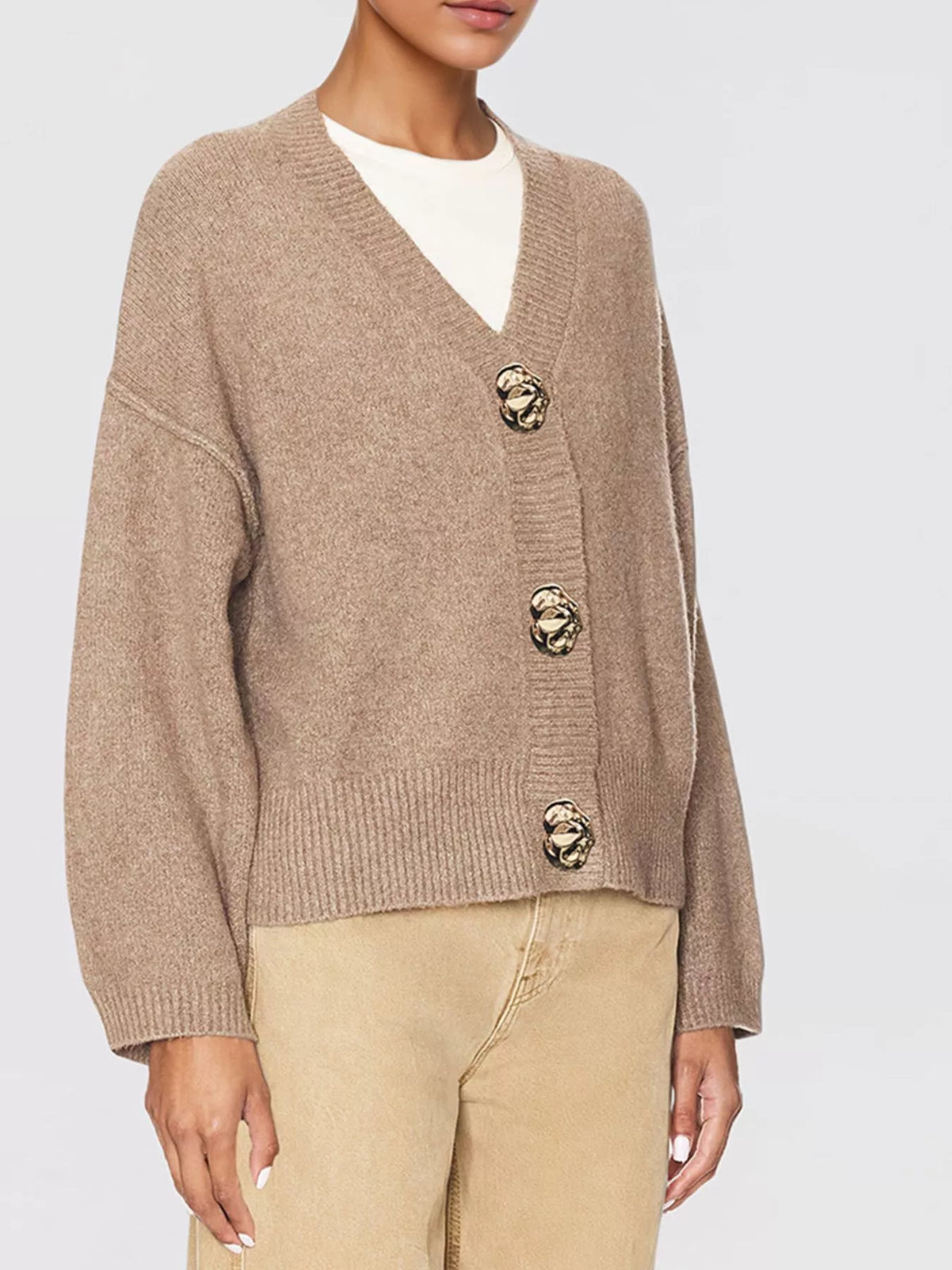 Gold Buttons V-Neck Cardigan