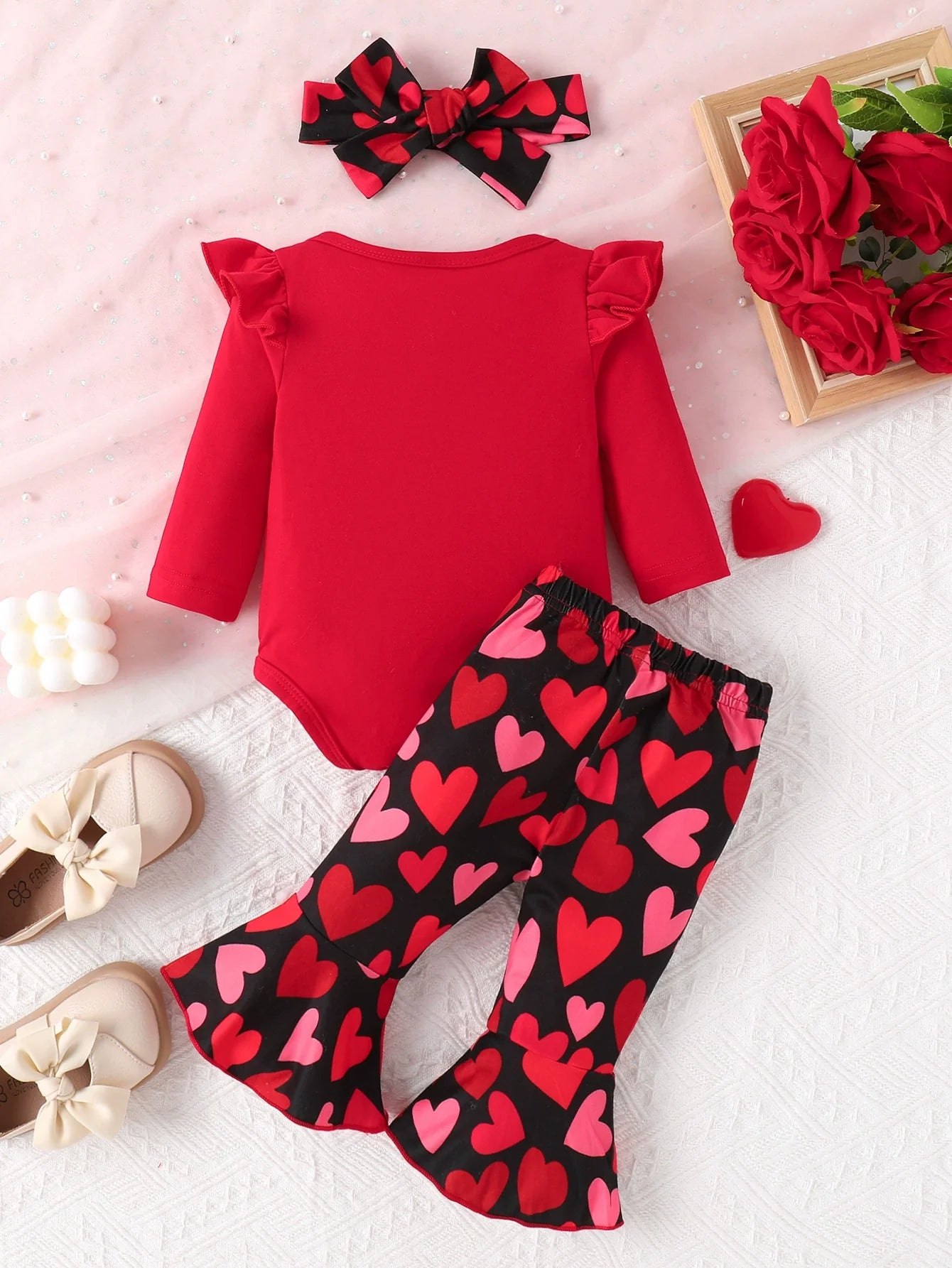 Children's Ruffled Bodysuit and Pants Set with Headband