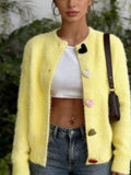 Full Size Heart Button Long Sleeve Cardigan Plus Size