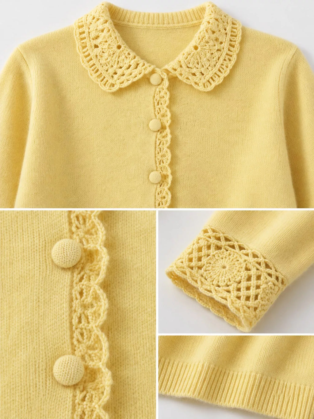 Lace-Collar Button Down Knit Cardigan