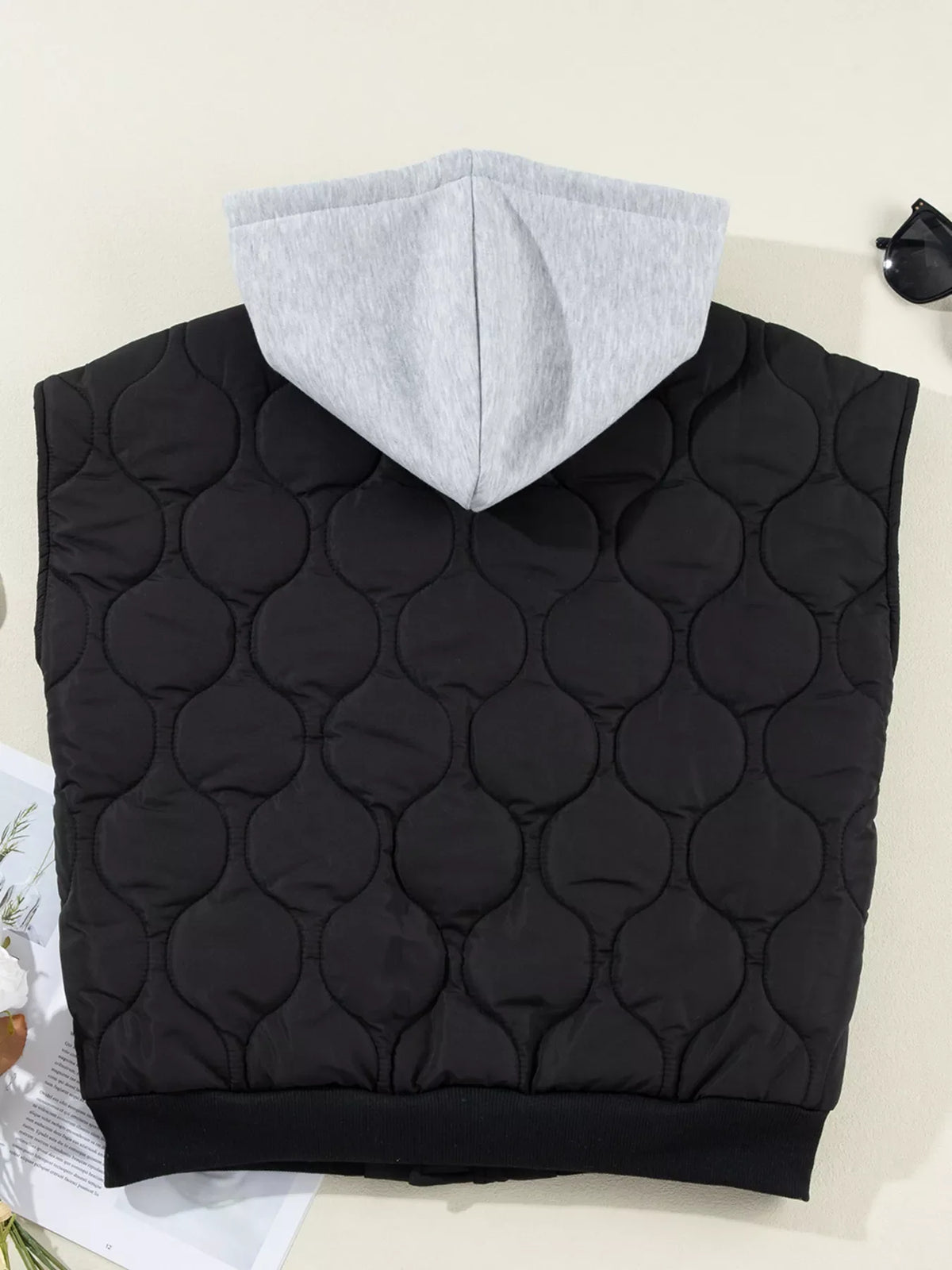 Quilted Drawstring Hooded Zip Up Puffer Vest