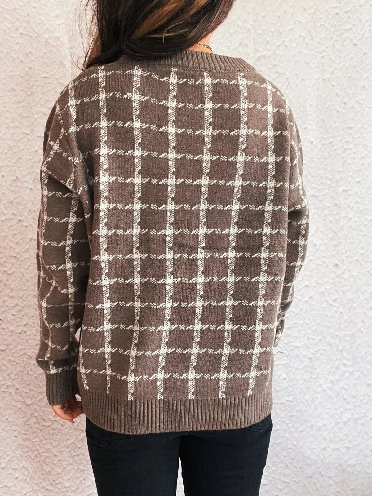 Plaid Zip-Up Cardigan with Gentle Stretch