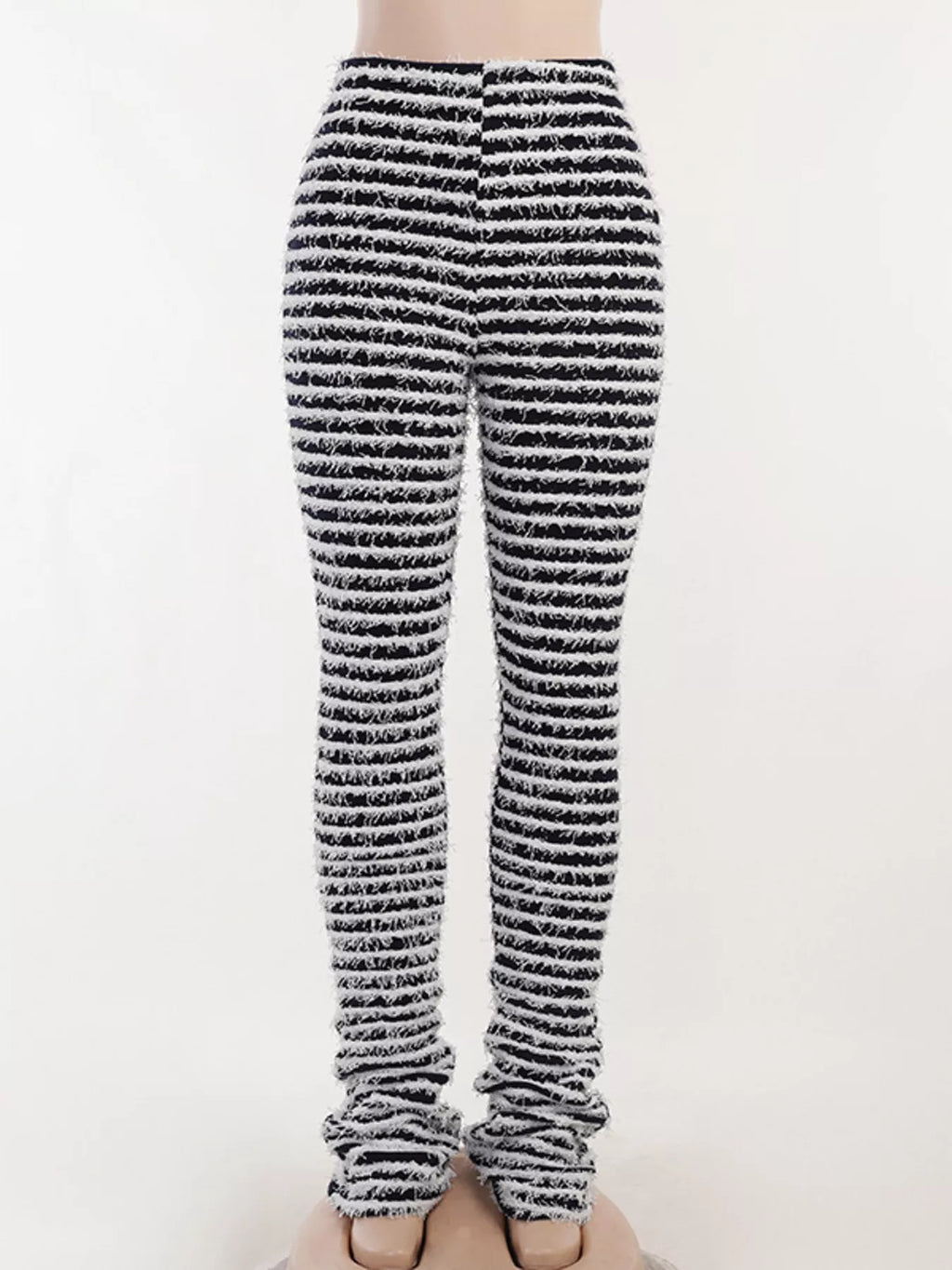 Striped Fuzzy Textured Knit Pants