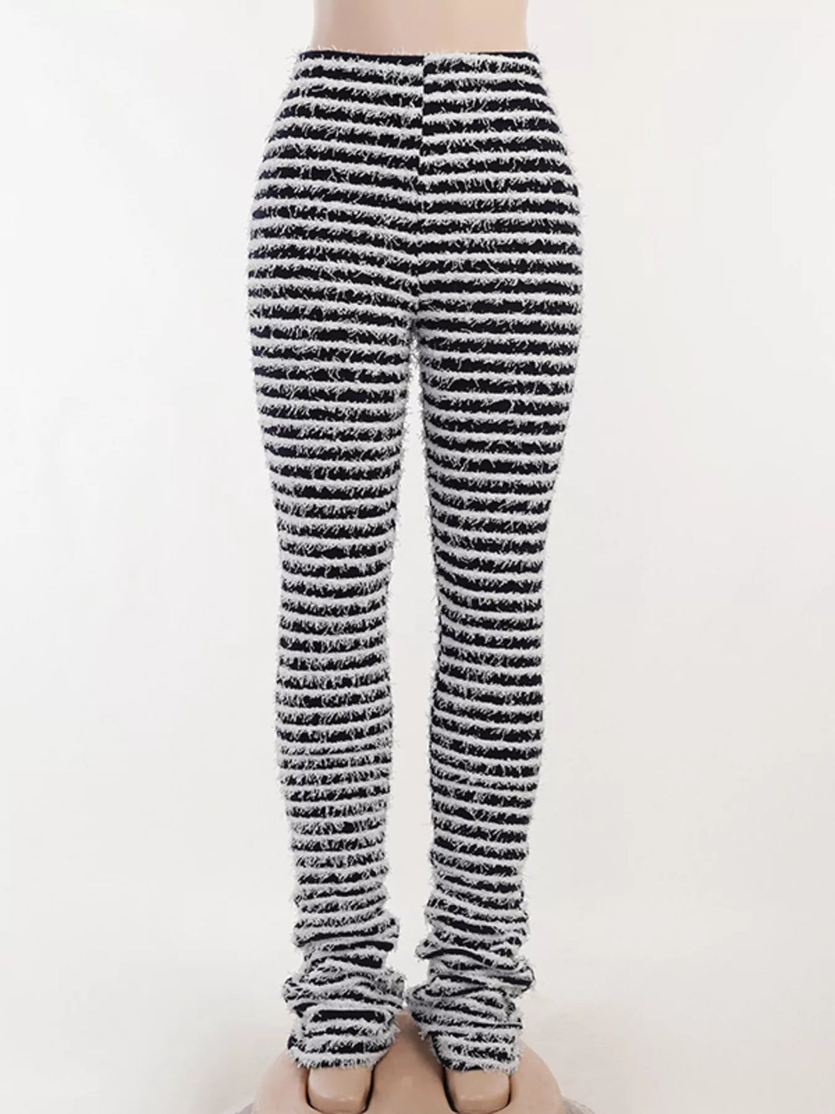 Striped Fuzzy Textured Knit Pants