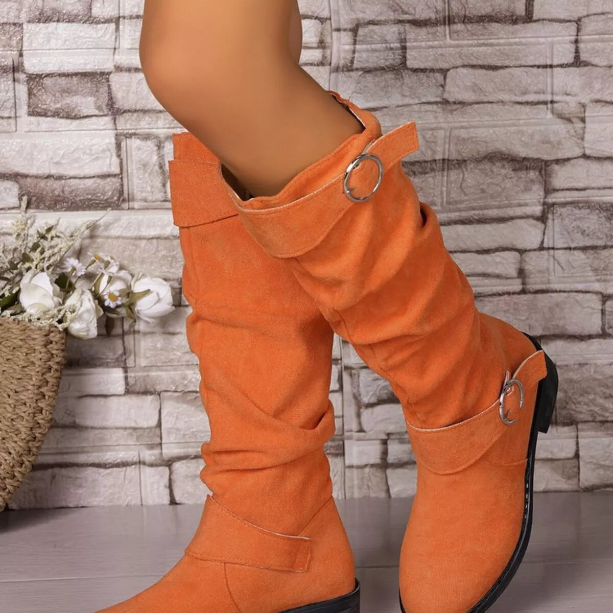 Point Toe Block Heels Slouch Boots
