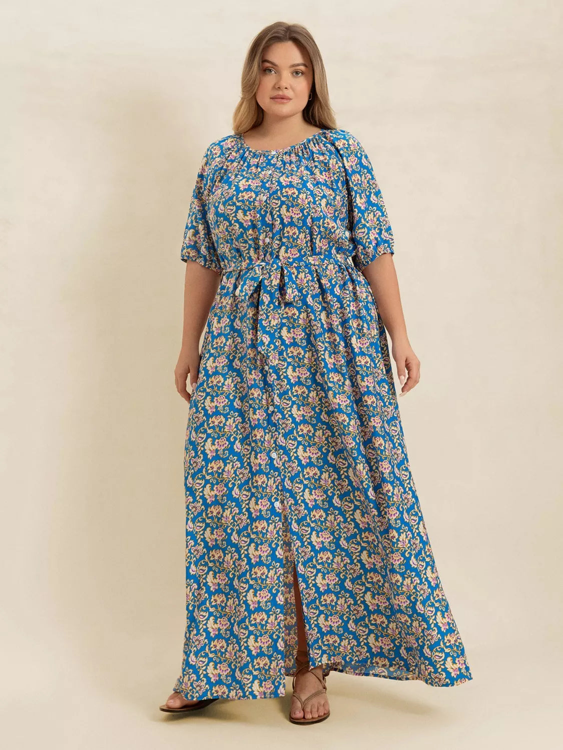 Floral Print Maxi Dress with Side Slit