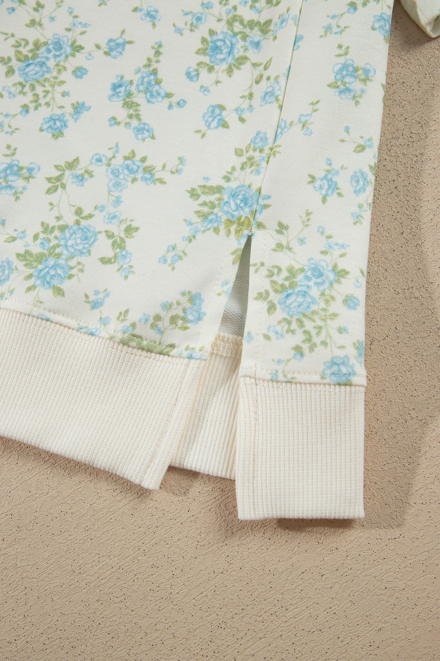 Sky Blue Floral Print Short Sleeve Elastic Waist Pocket Two Piece Set