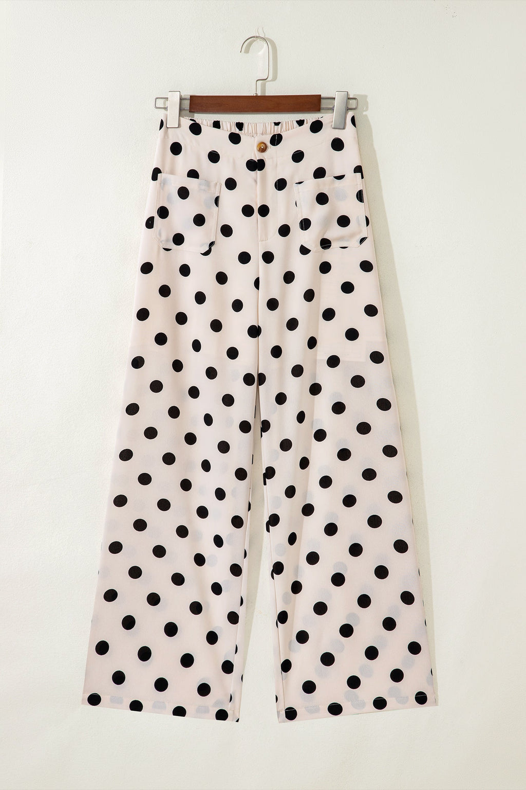 White Polka Dot Print Patched Pocket Mid-rise Straight Leg Pants