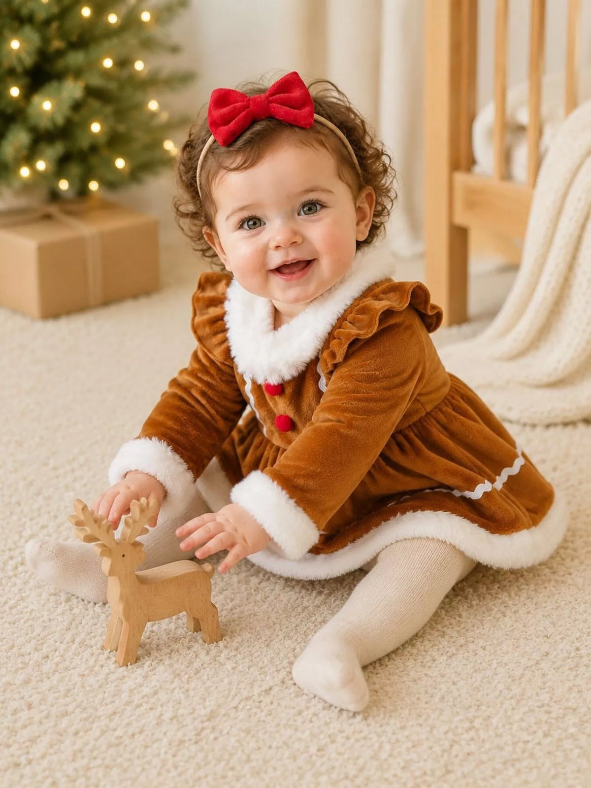Children's Christmas Bodysuit Dress and Headband Set