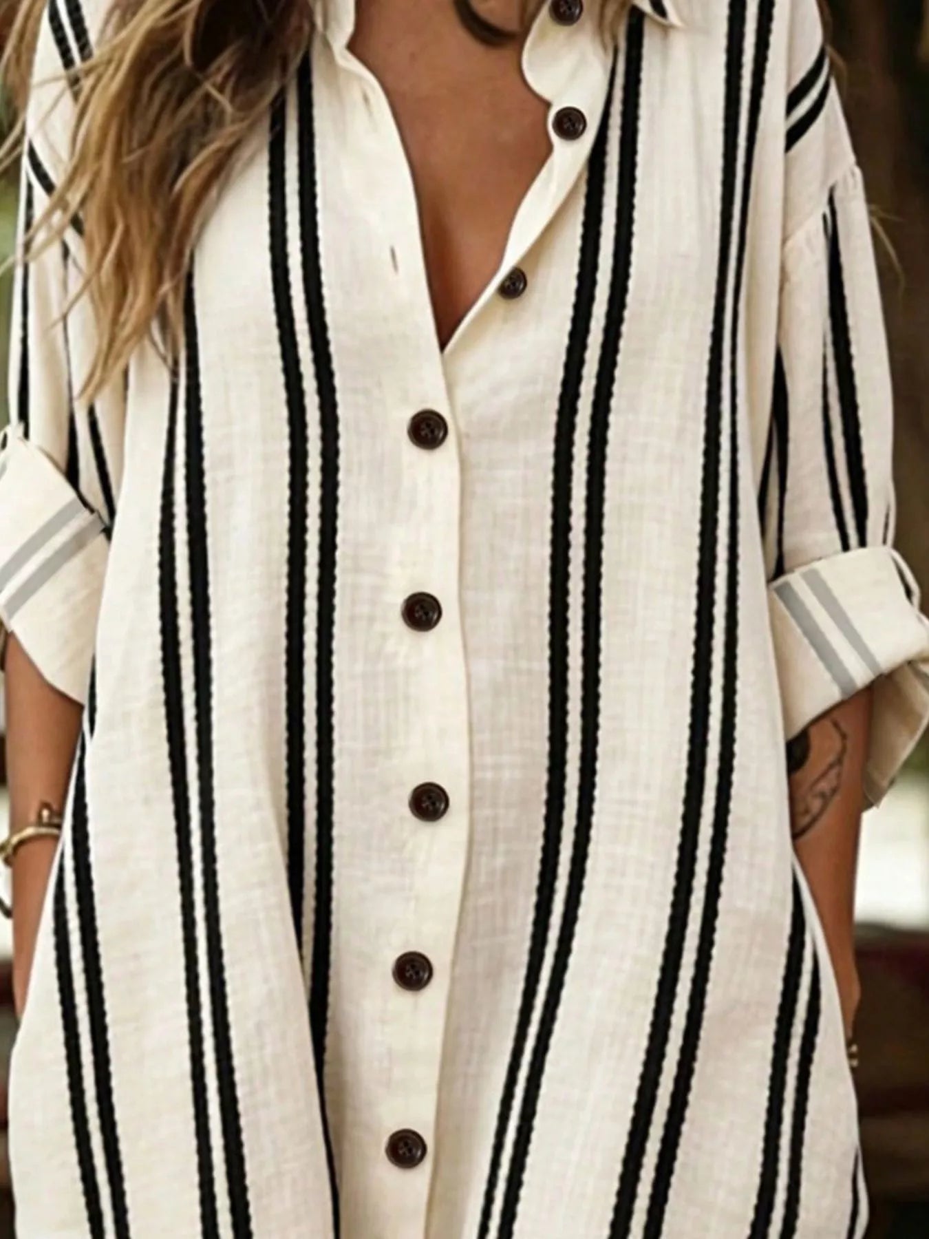 Striped Button-Down Shirt Dress