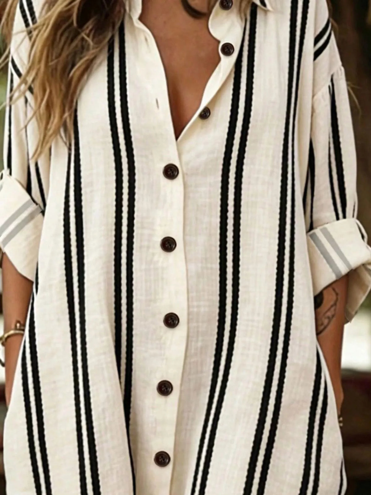 Striped Button-Down Shirt Dress