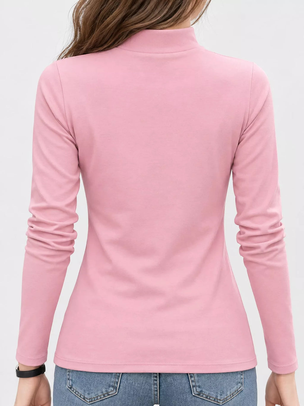 Full Size Slim-Fit Mock Neck Long Sleeve Basic T-Shirt Plus Size