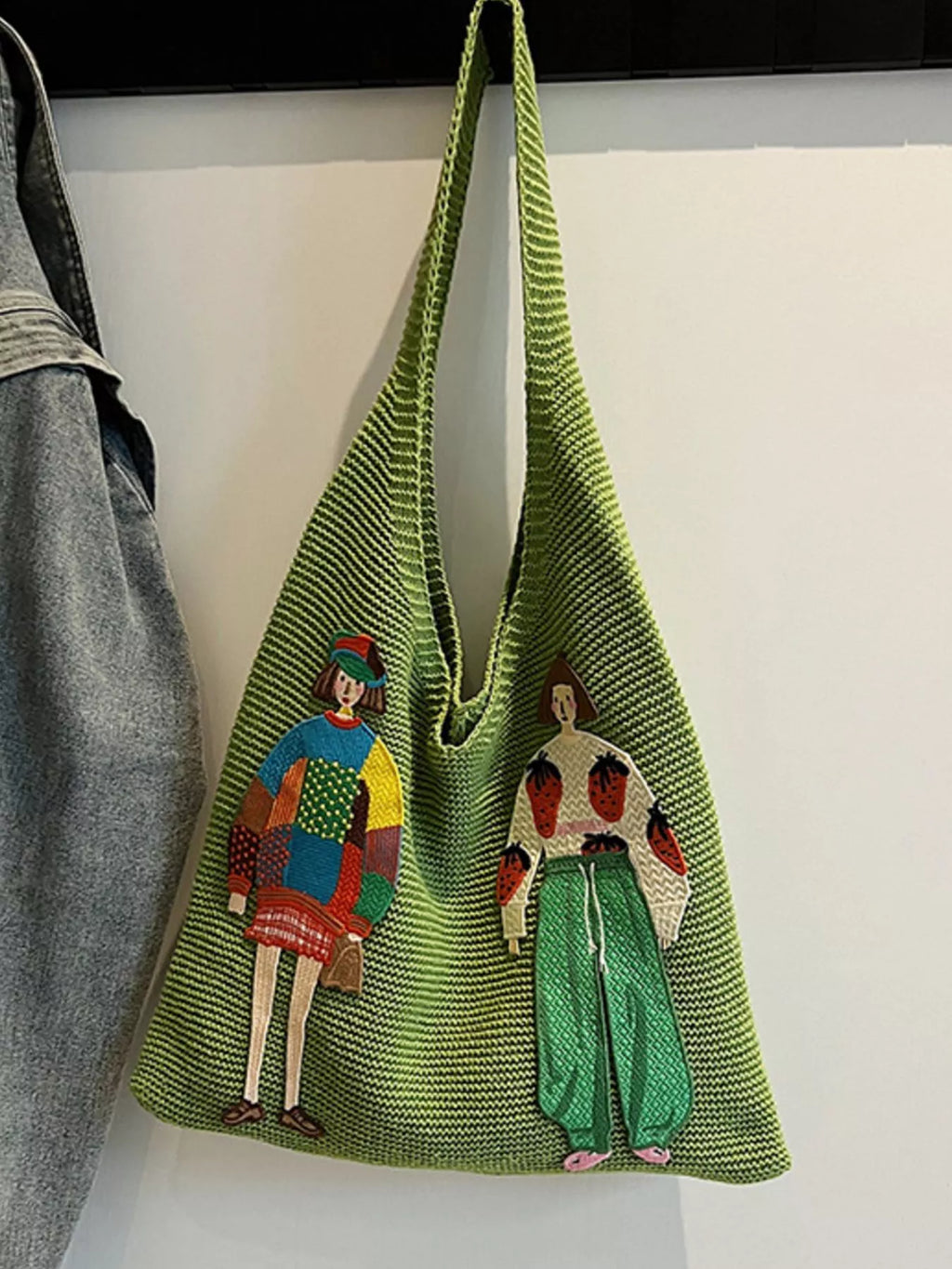 Knitted Embroidered Shoulder Bag