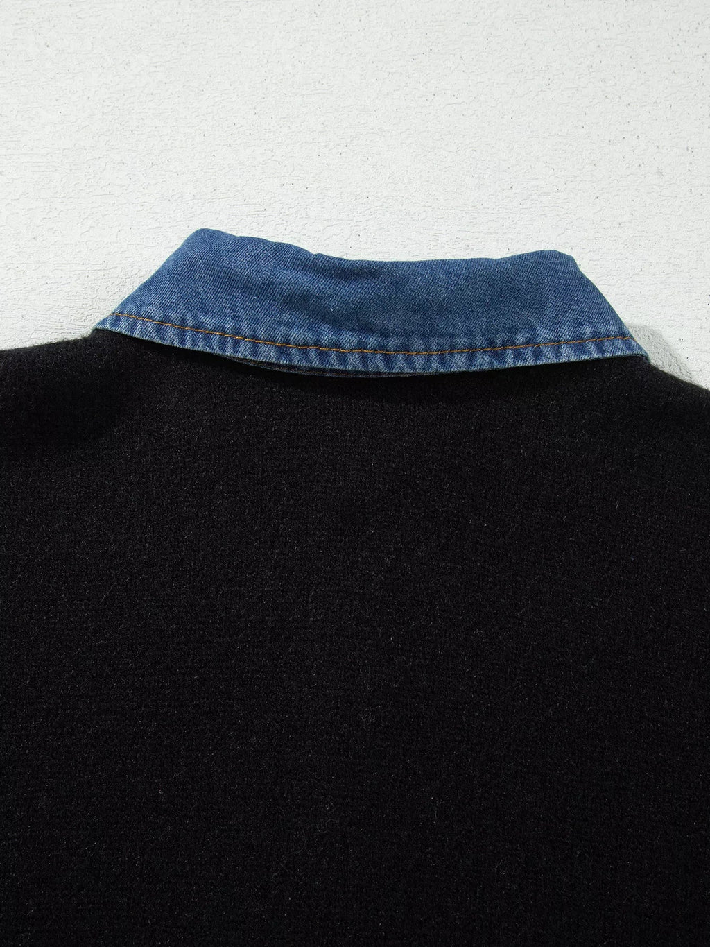 Denim Patchwork Collar Cuffed Casual Sweater