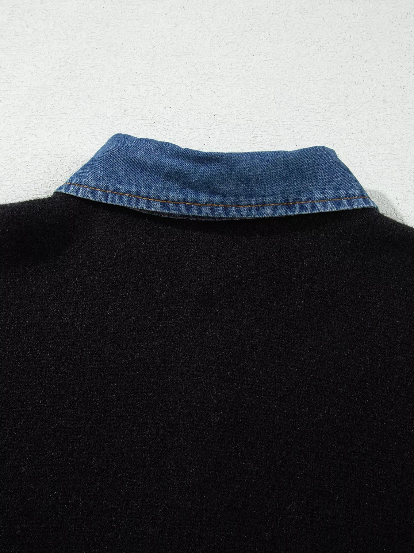 Denim Patchwork Collar Cuffed Casual Sweater