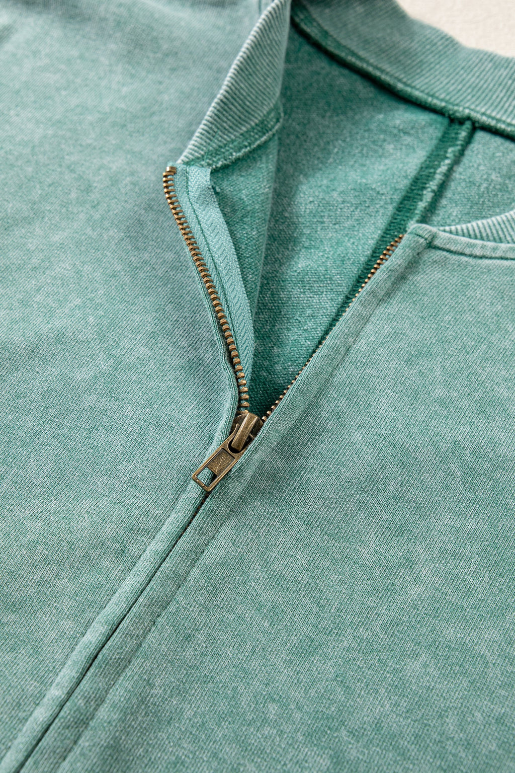 Evergreen Mineral Washed Zip Open-Front Jacket Style Cotton Sweatshirt