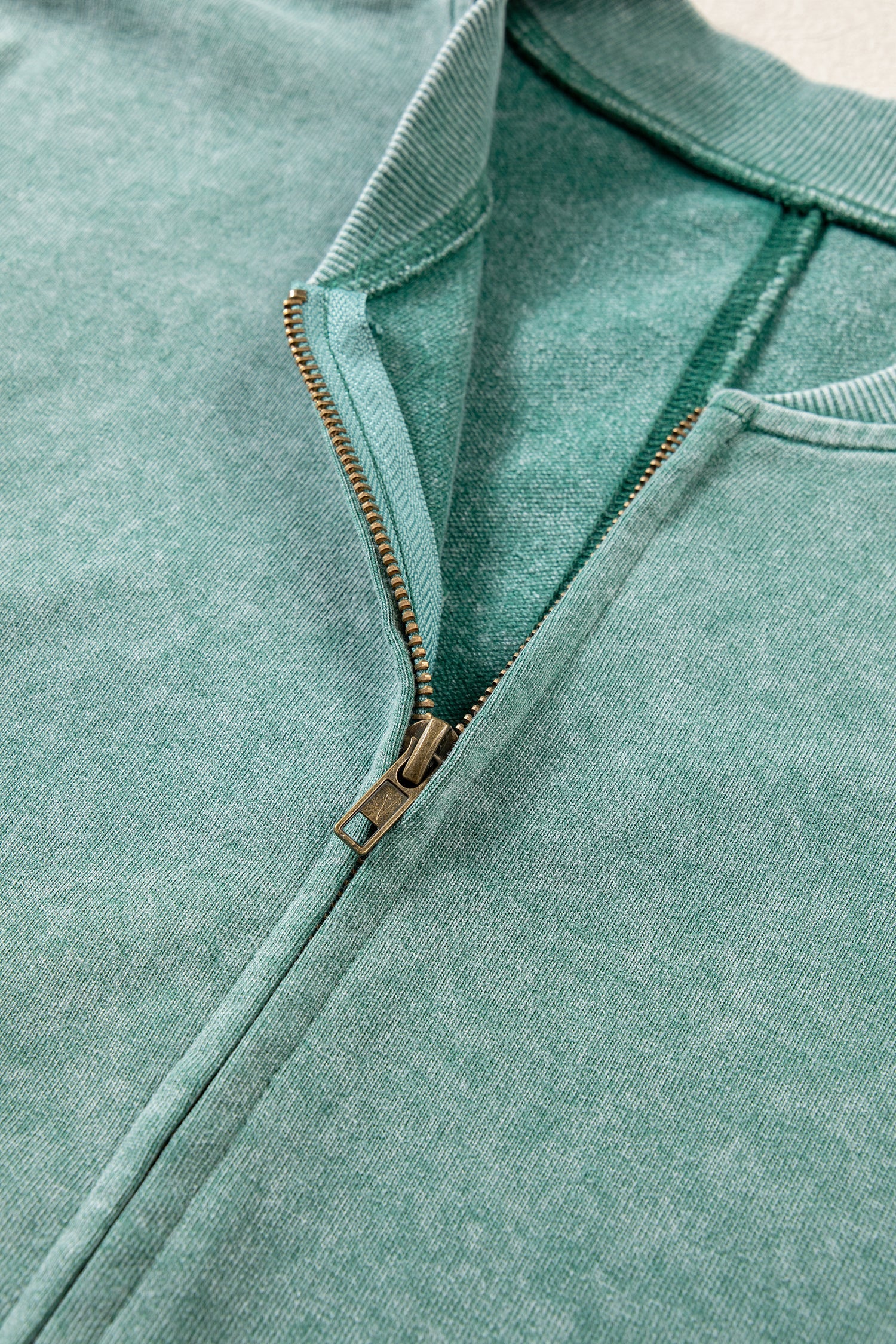 Evergreen Mineral Washed Zip Open-Front Jacket Style Cotton Sweatshirt