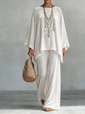 Full Size Asymmetrical Top and Wide Leg Pants Set Plus Size