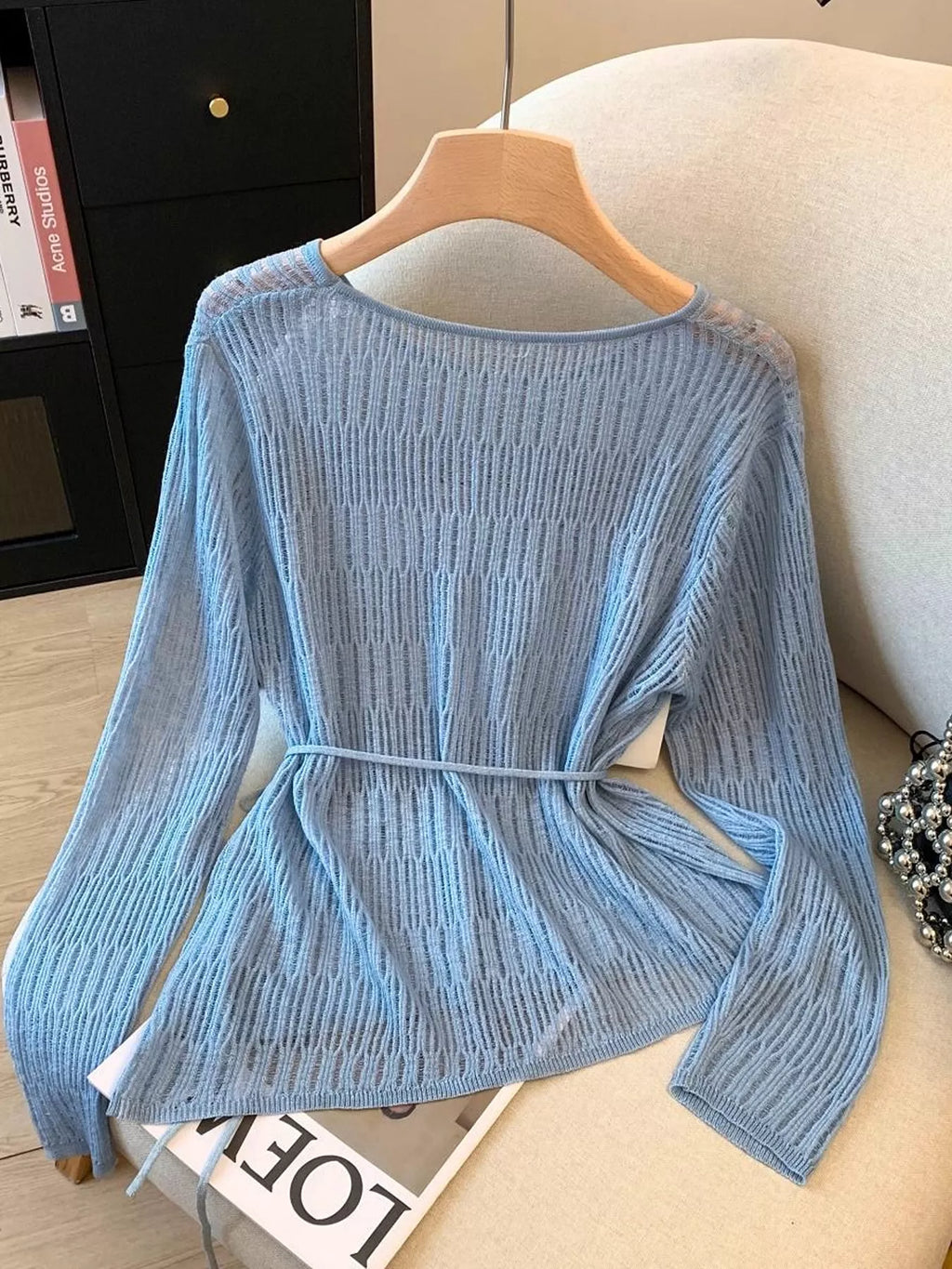Long Sleeve Knit Top with Tie Detail