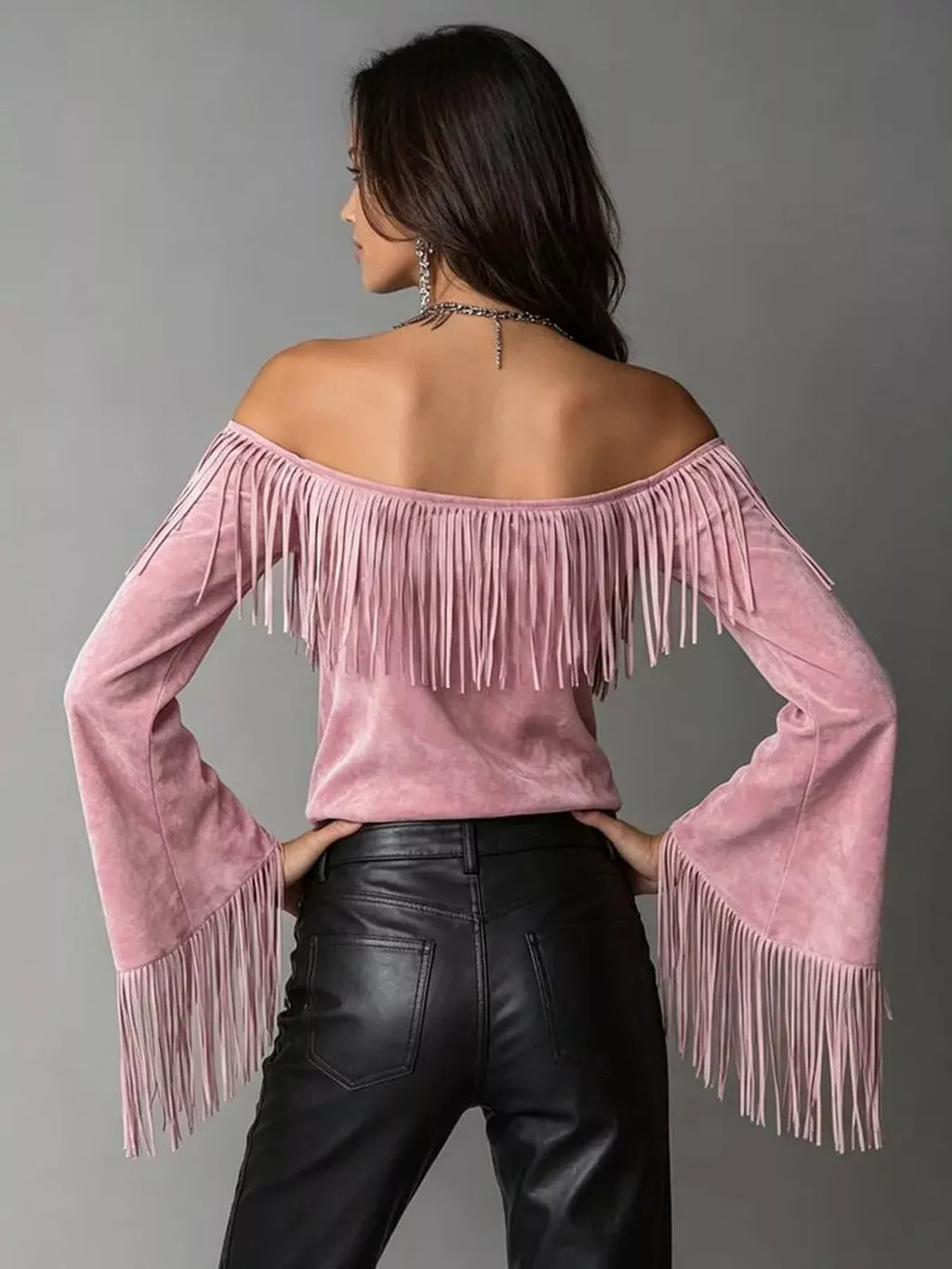 Full Size Fringed Off-Shoulder T-Shirt Plus Size