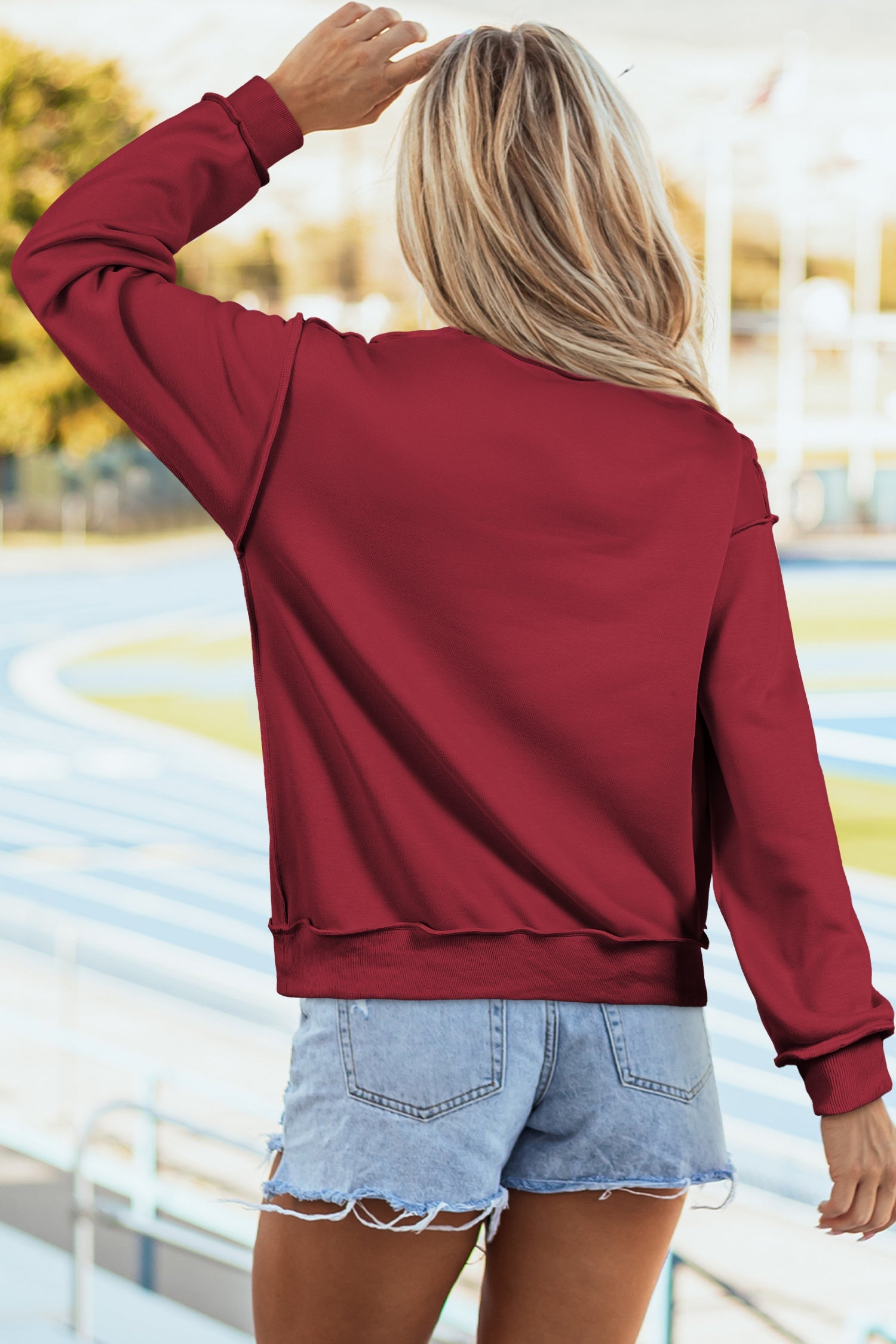 Light Pink Oversize Drop Shoulder Reversible Mock Neck Sweatshirt