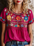 Plus Size Embroidered Floral Short Sleeve Top