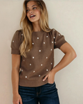 River Polka Dot Bubble Short Sleeve Sweater - Chestnut
