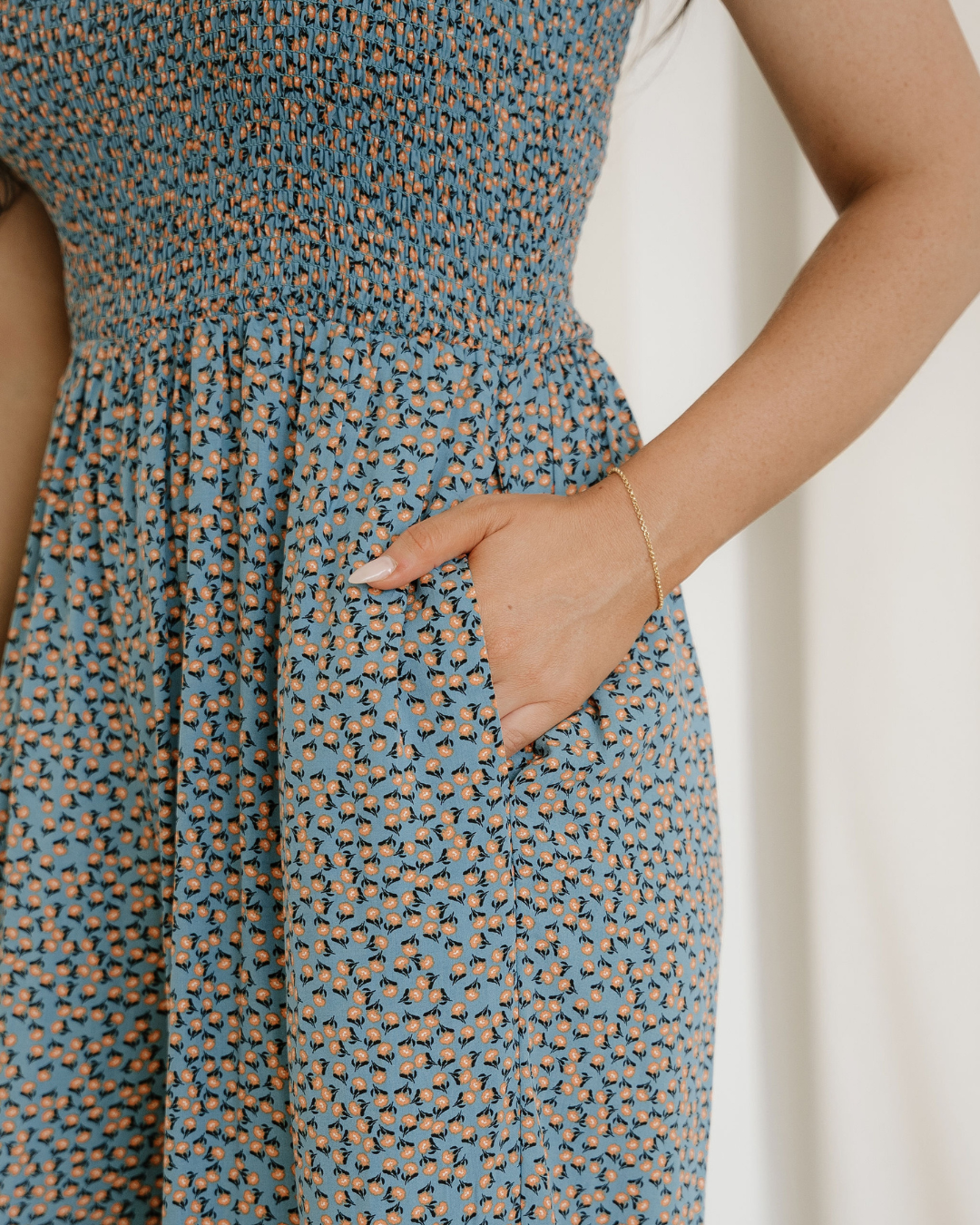 Angelica Square Neckline Stretch High Waist Jumper - Blue Floral