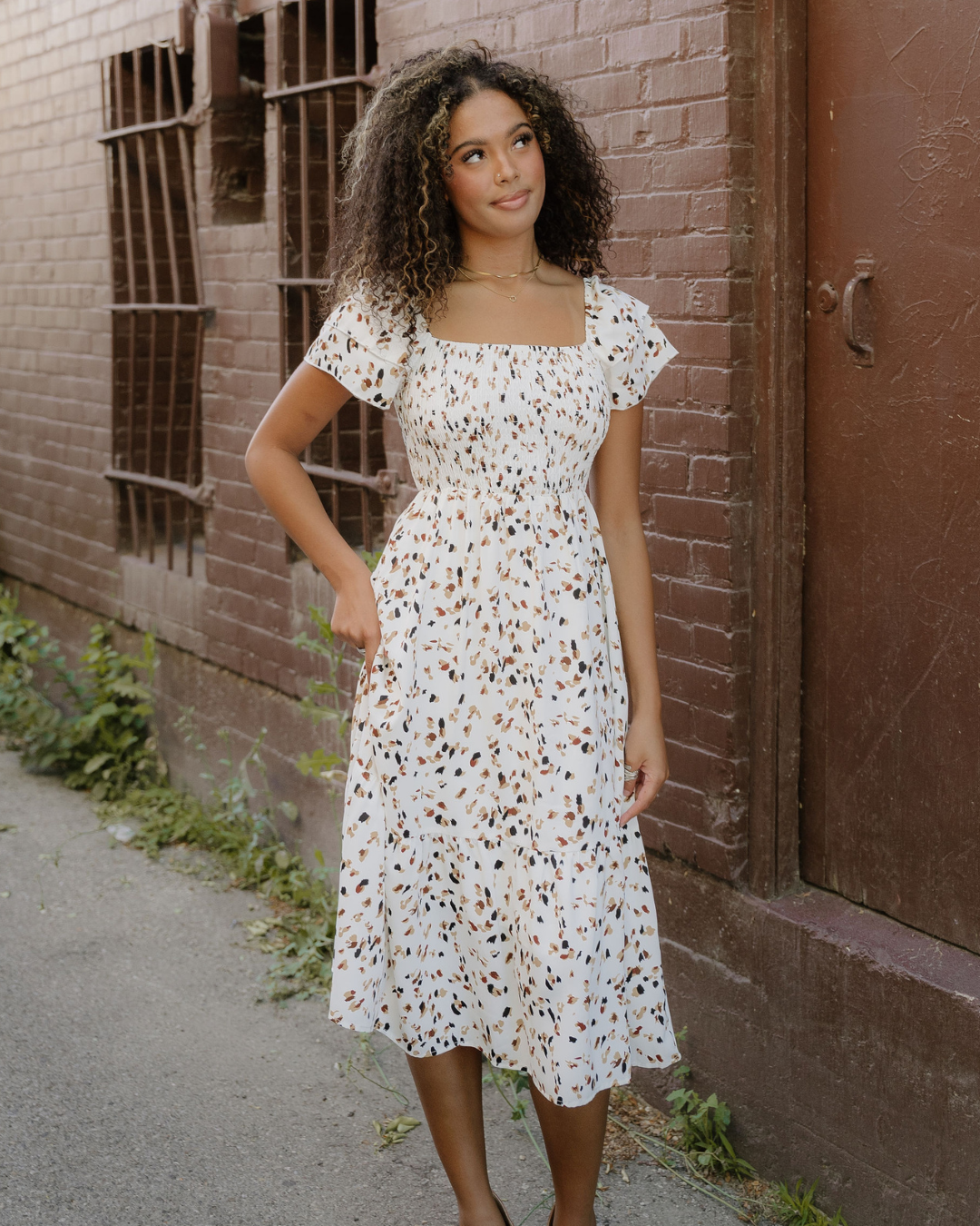 Estelle Smocked Square Neck Ruffle Short Sleeve Dress