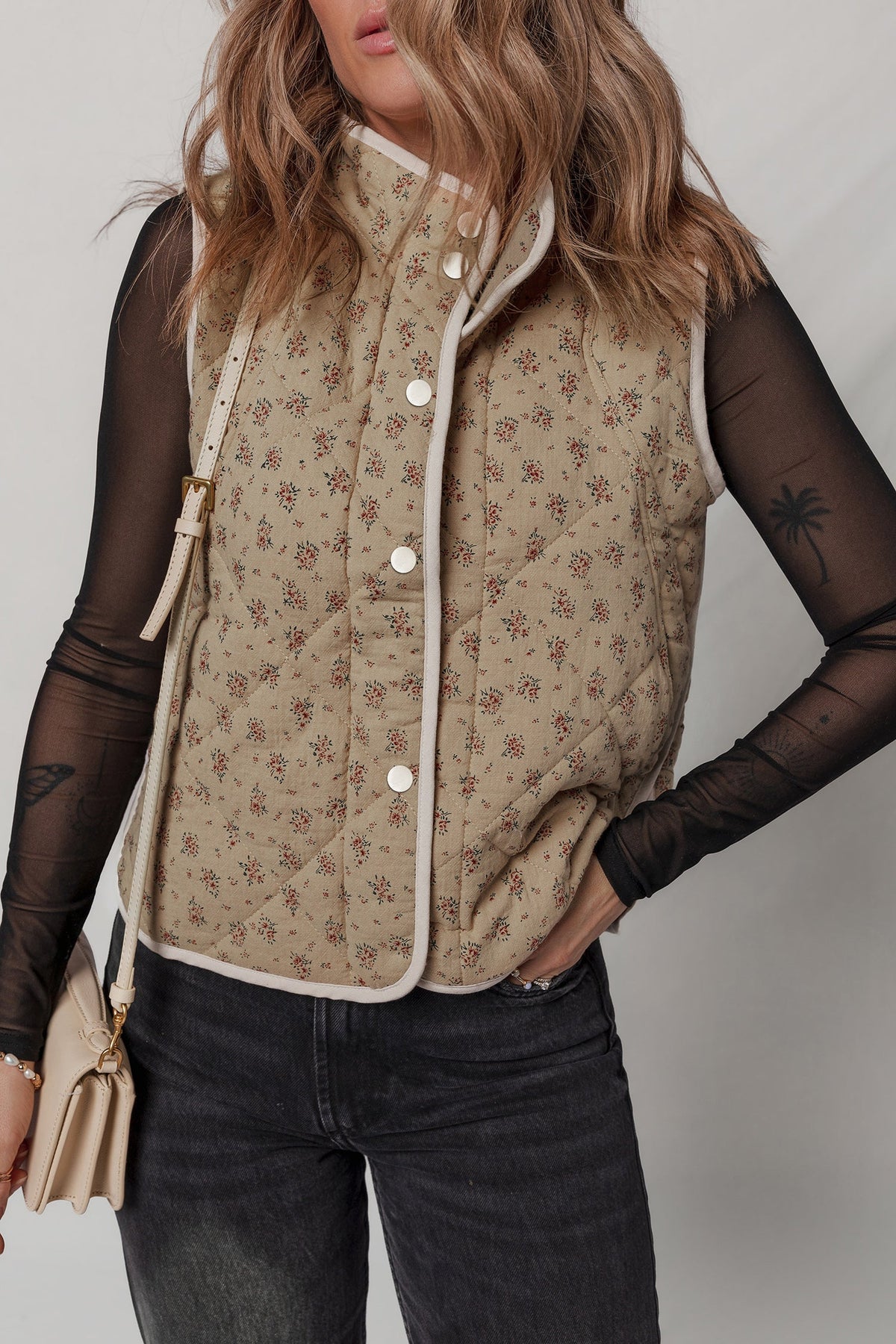 Floral Quilted Button Front Vest
