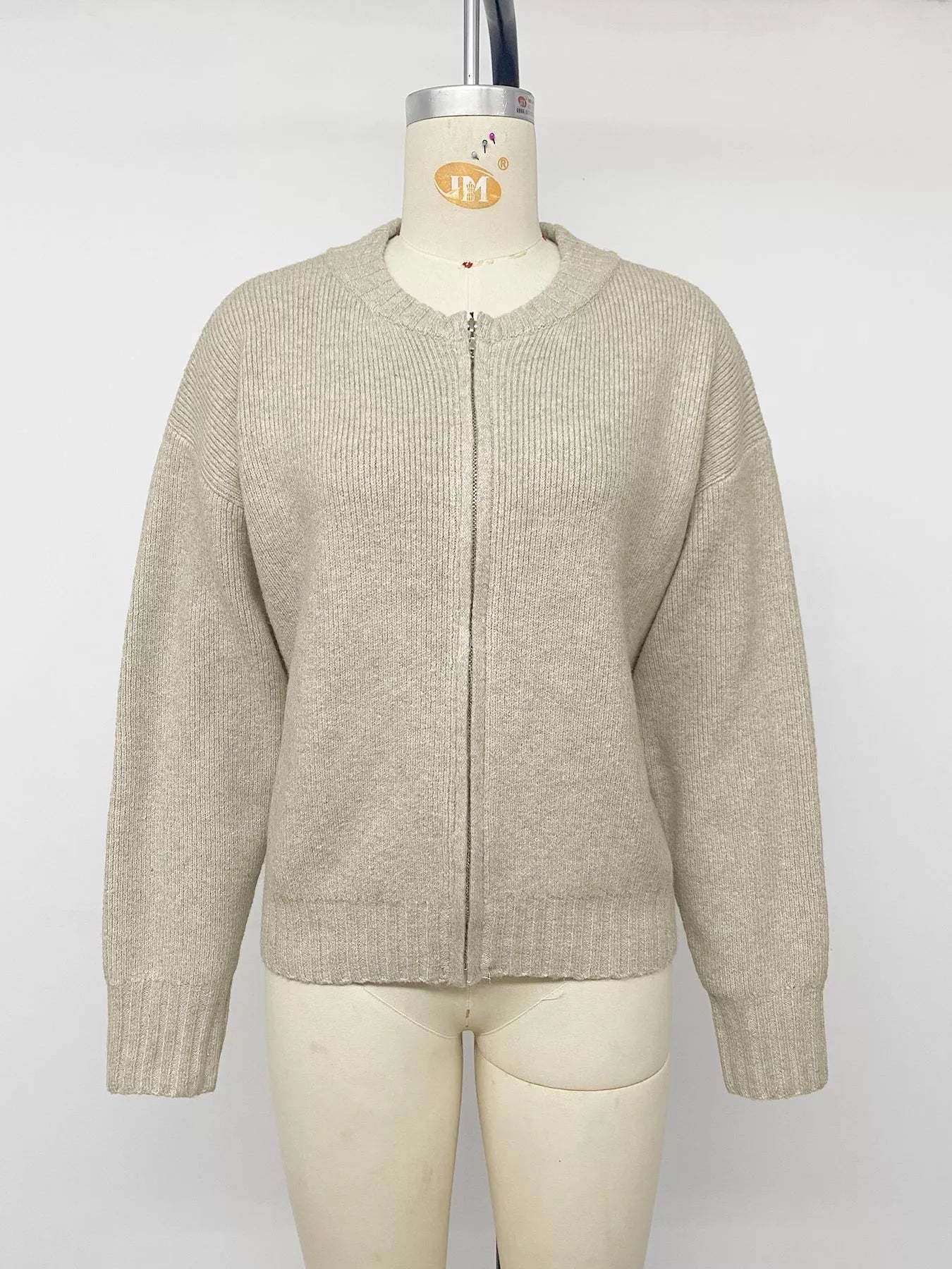 Zip-Up Dropped Shoulder Cardigan