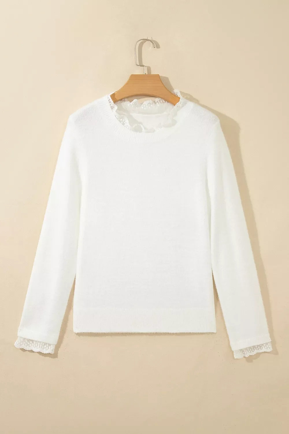 Lace Trim Neck Cuff Patchwork Long Sleeve Pullover Sweater