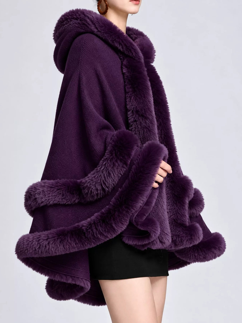 Faux Fur Trimmed Hooded Cape