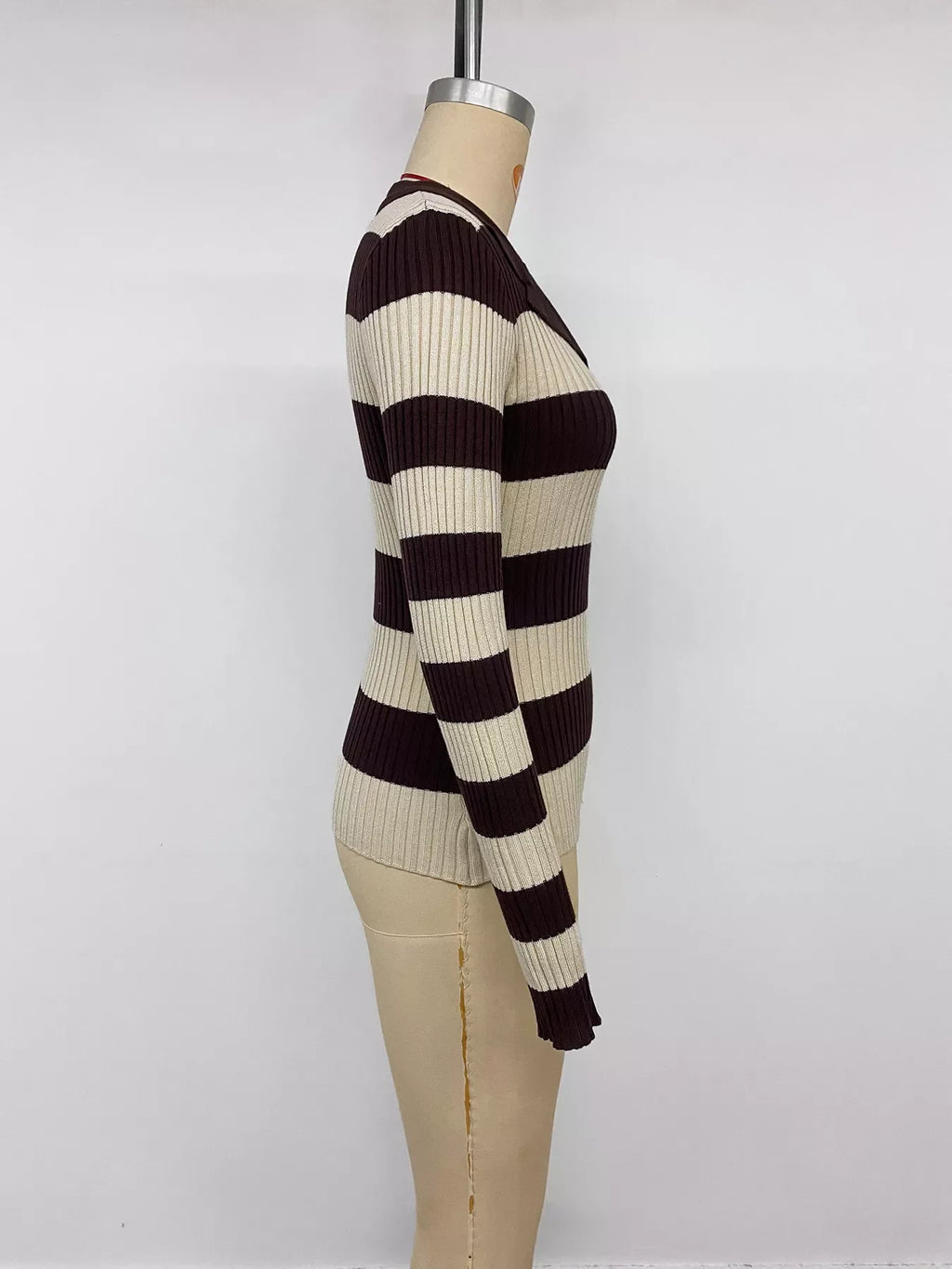 Striped Ribbed Knit Long Sleeve Sweater