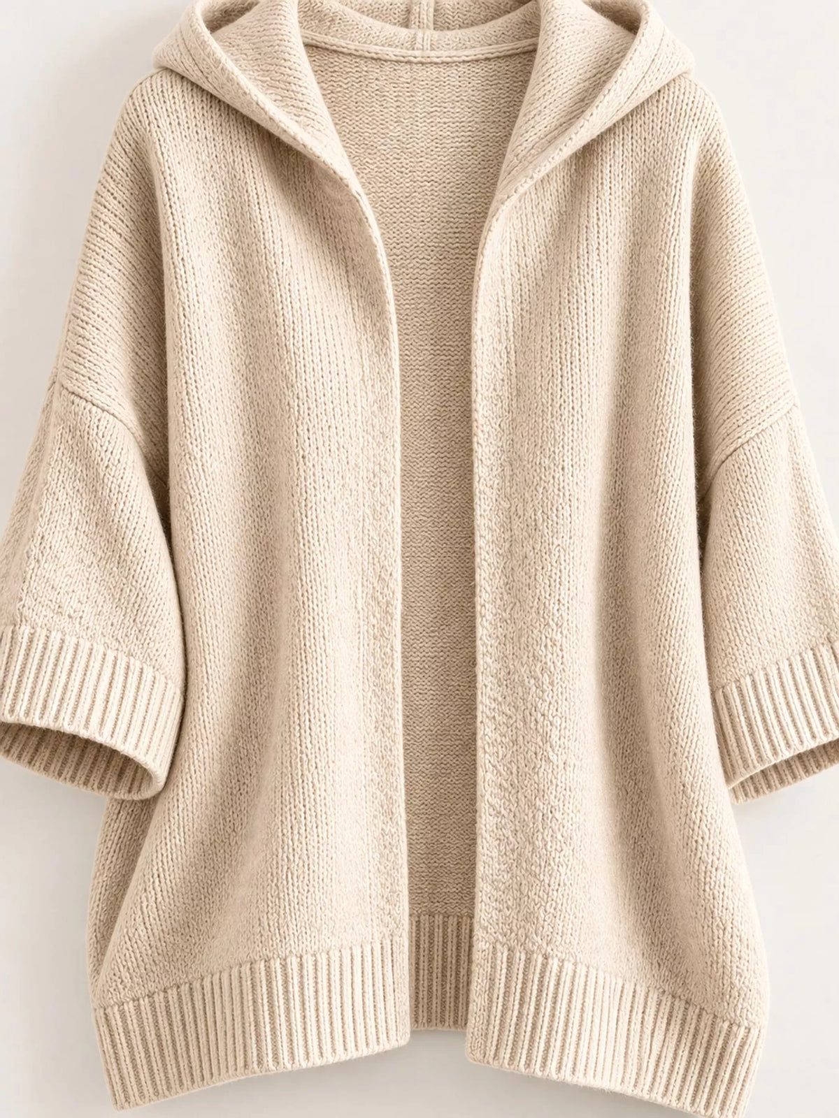 Full Size Hooded Open-Front Knit Cardigan Plus Size