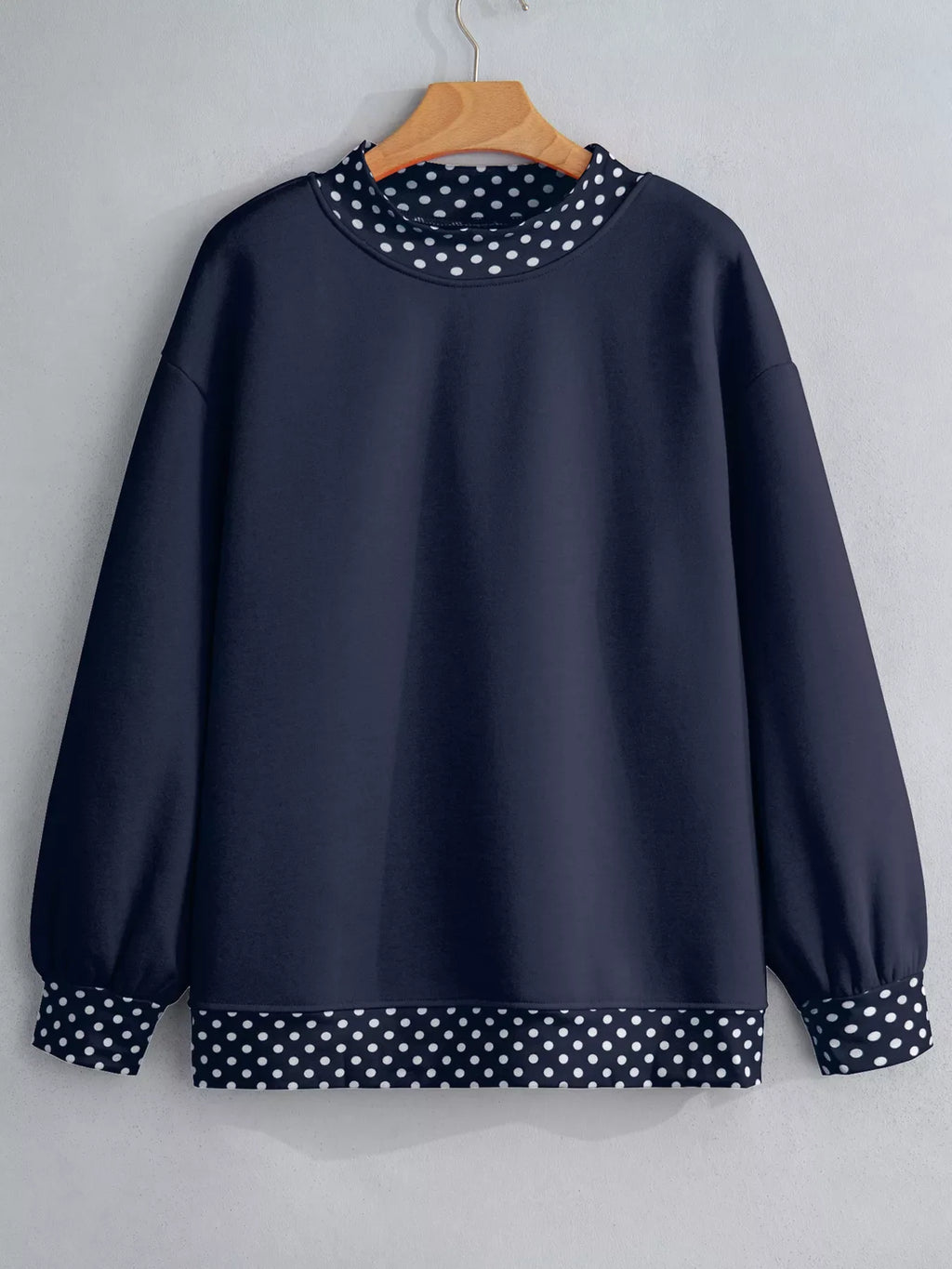 Polka Dot Trim Contrast Crew Neck Sweatshirt