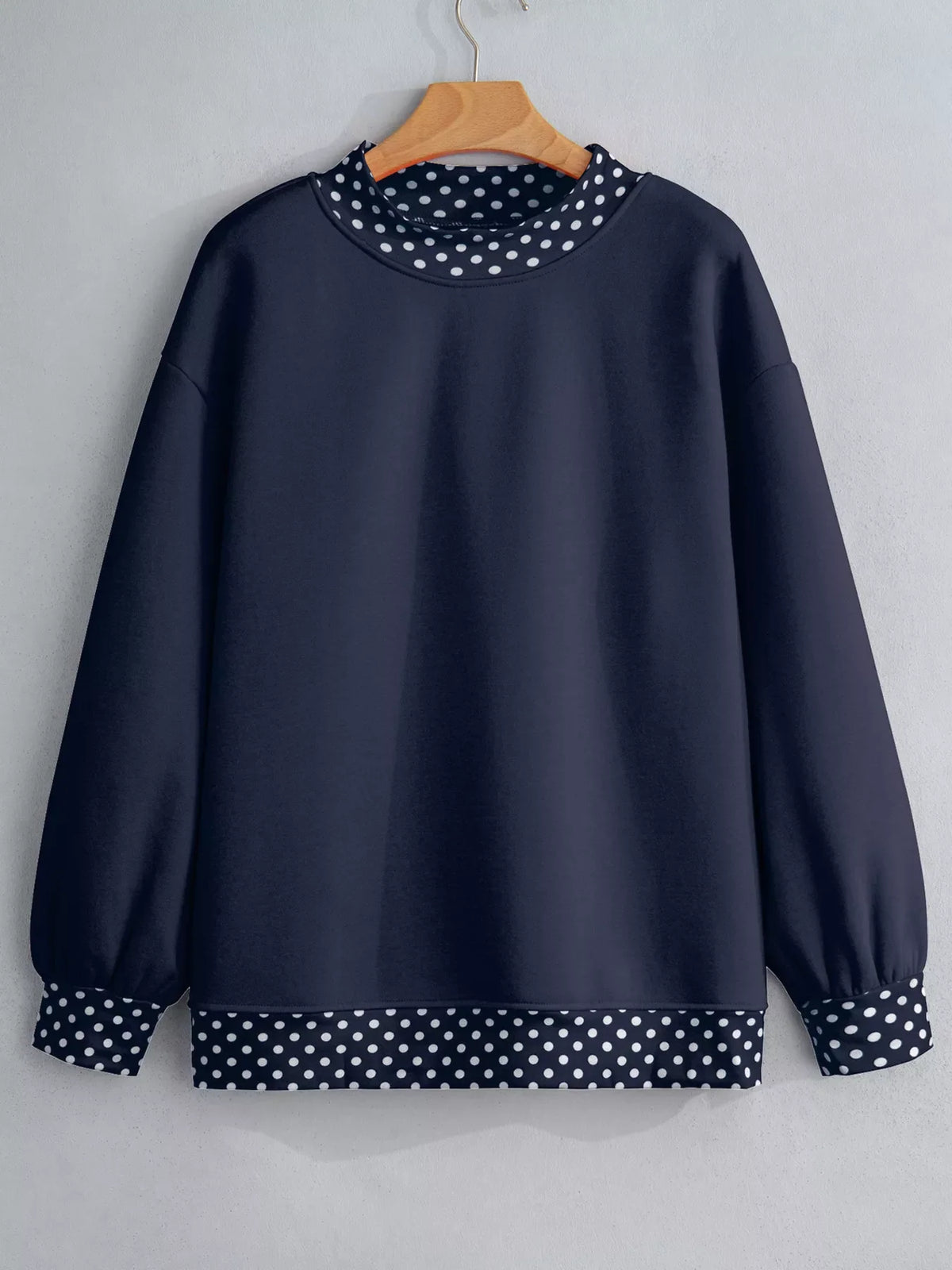 Polka Dot Trim Contrast Crew Neck Sweatshirt