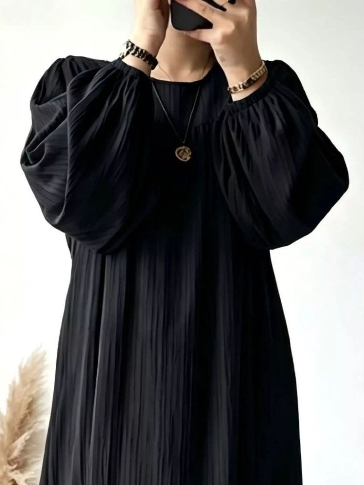 Full Size Textured Puff-Sleeve Maxi Dress Plus Size
