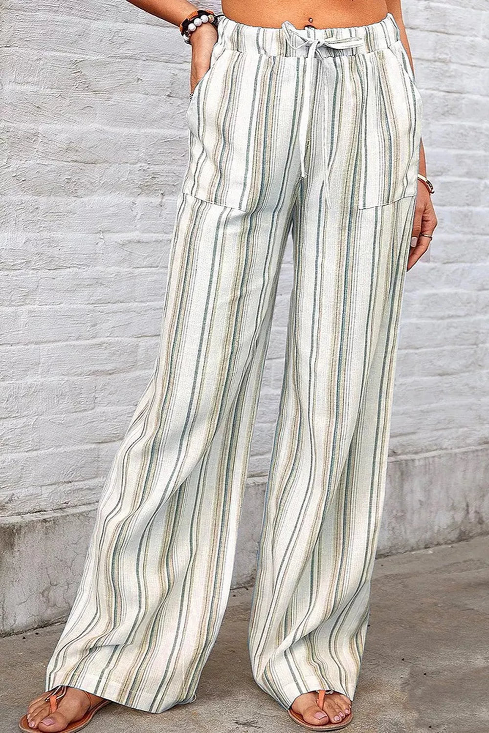 Full Size Striped Wide-Leg Pants Plus Size