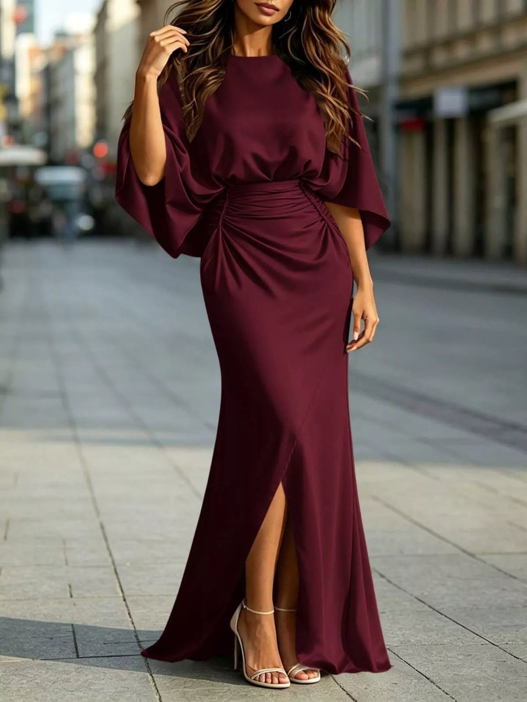Ruched Waist Maxi Dress with Pockets