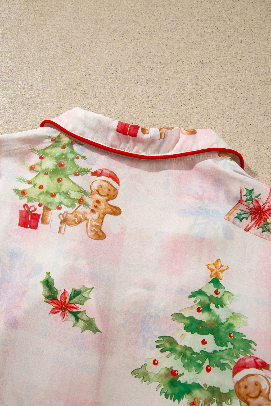 Pink Abstract Christmas Print Long Sleeve Two Piece Shift Lounge Set