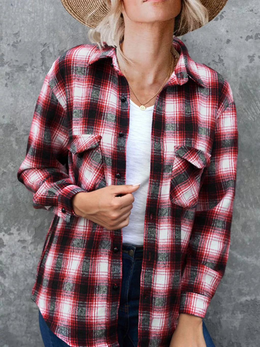 Full Size Plaid Button-Up Long Sleeve Shirt Plus Size