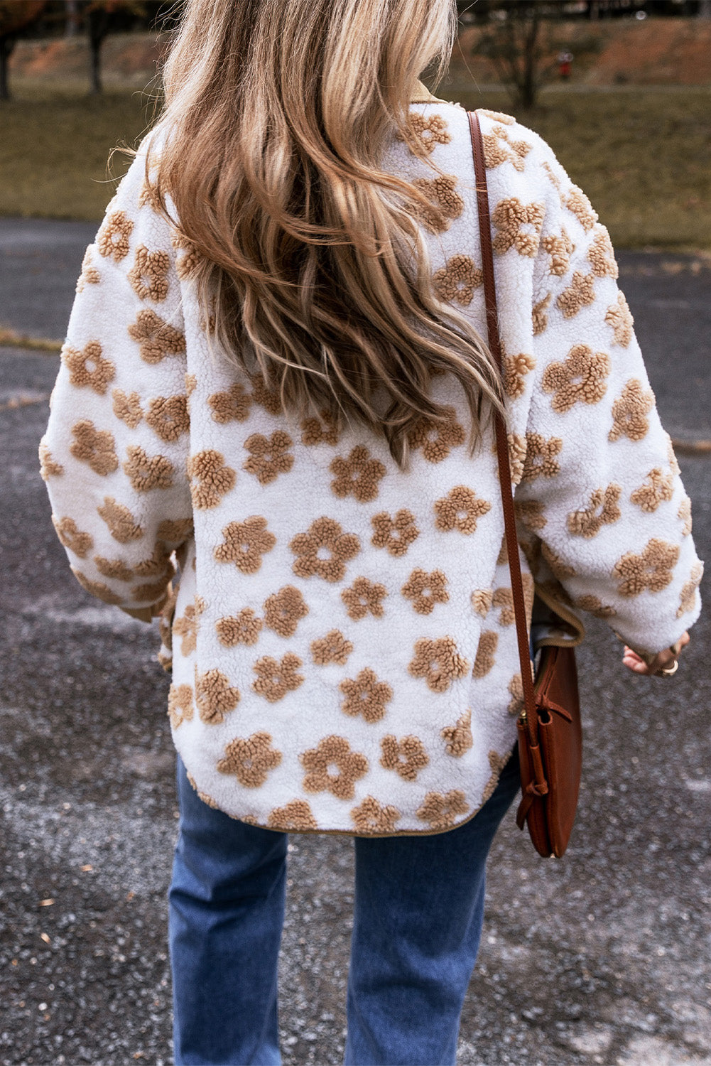 Floral Button-Up Fleece Pocketed Jacket